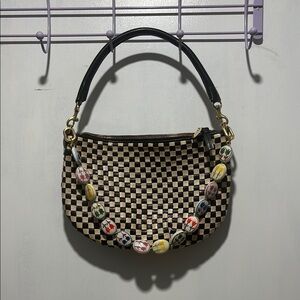 CLARE V bag petit moyen checkered bag with porcelain flower strap